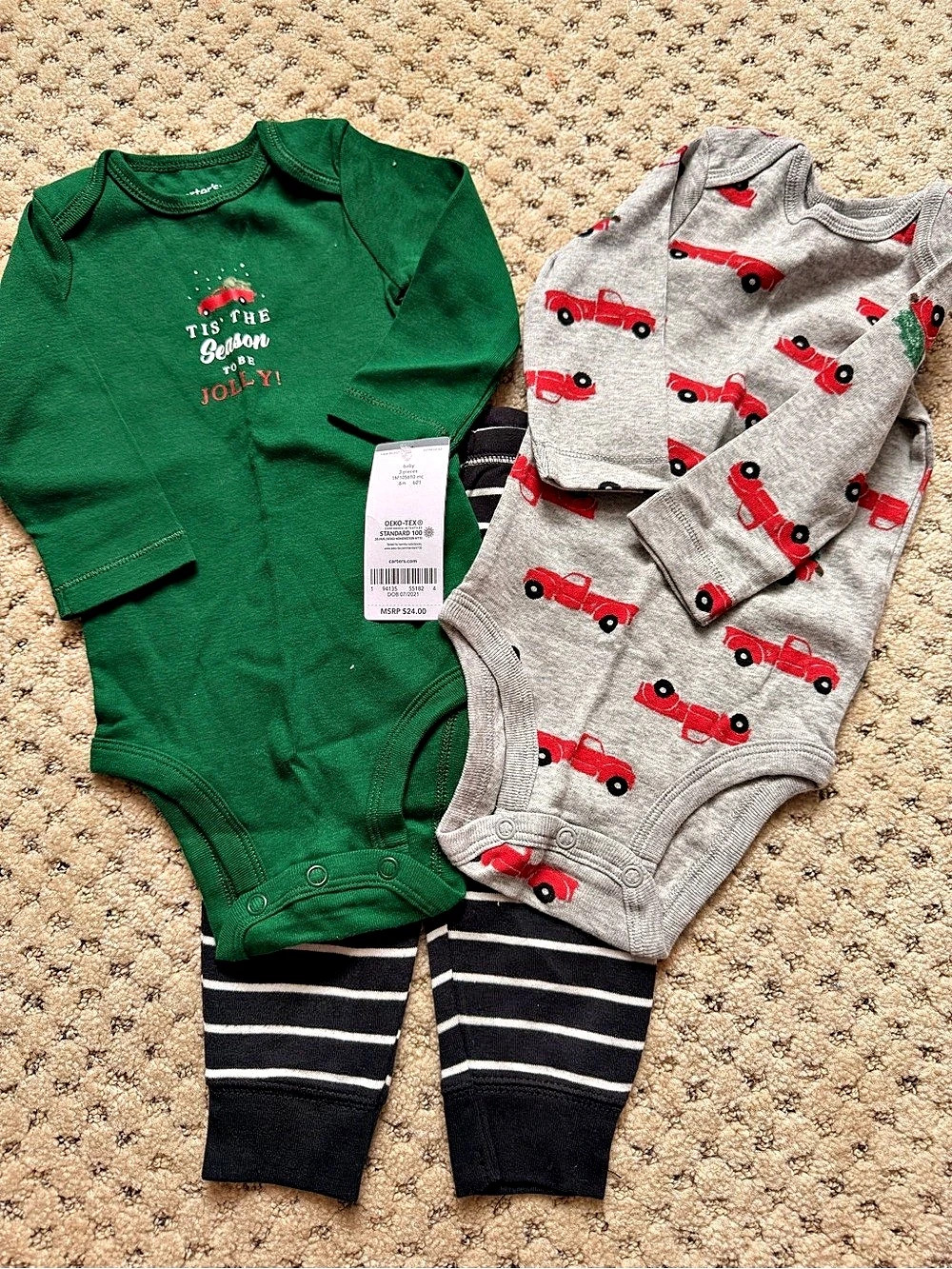 Carter's Tis The Season To Be Jolly Red Truck Holiday Bodysuit and Pant Set